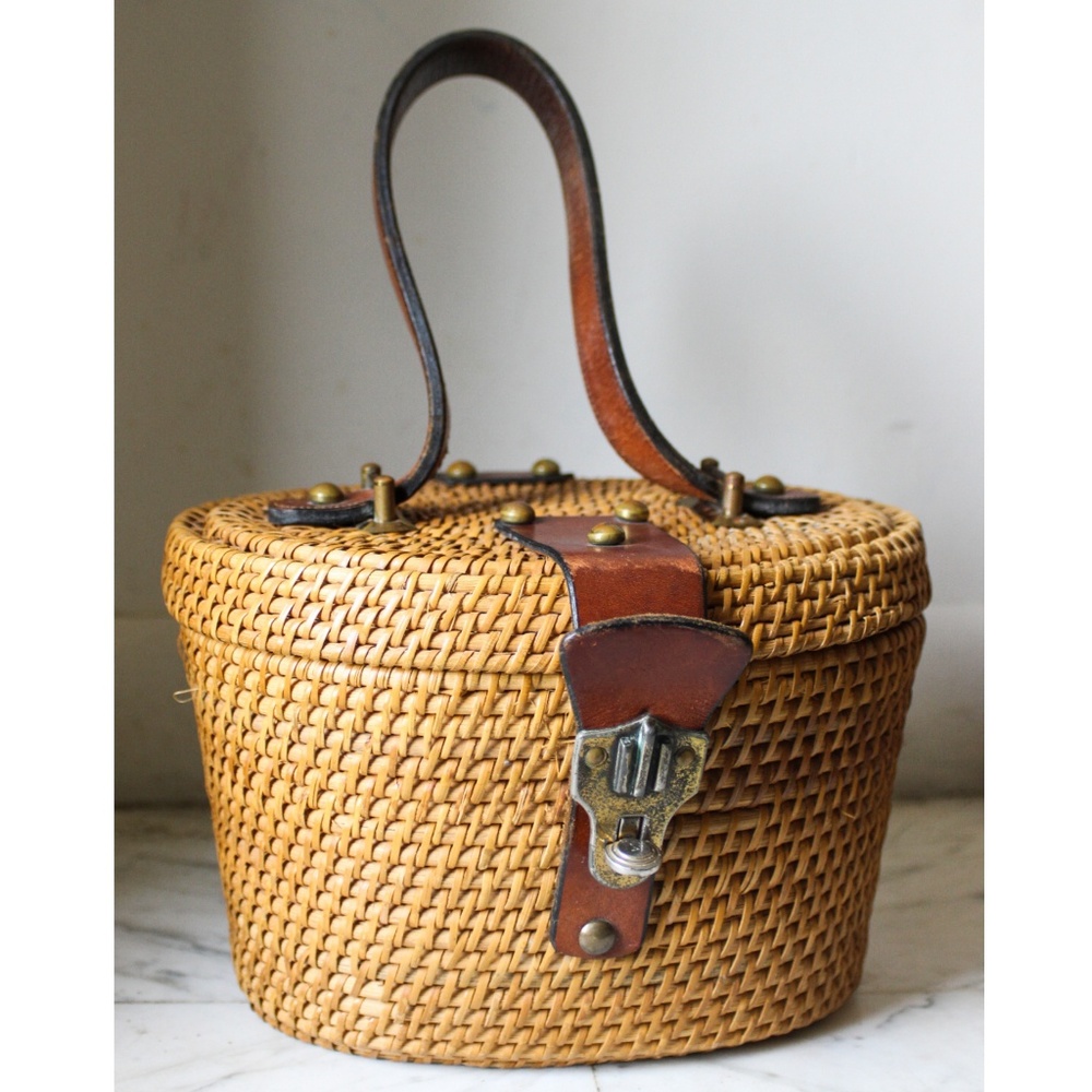 Vintage Handbag Basket Bag Leather Purse Handbag